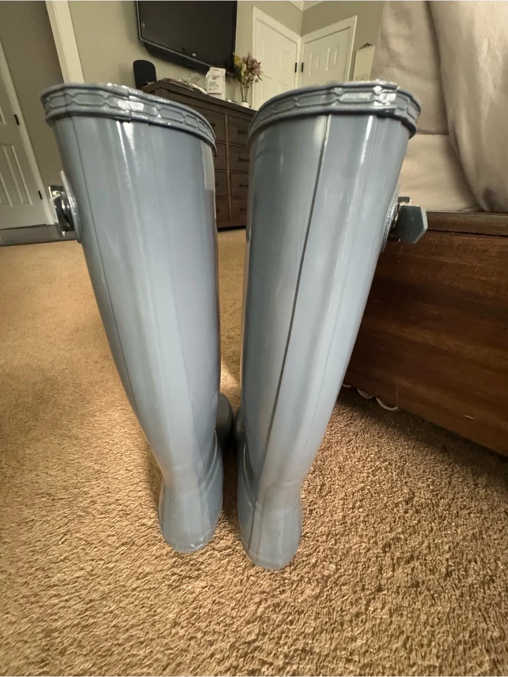 Hunter Tall Glossy Gray Rain Boots